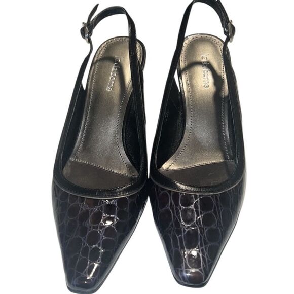 Liz Claiborne Bea Dark Blue Patent Leather Croc Embossed Slingback Heels Size 8 - Picture 2 of 10
